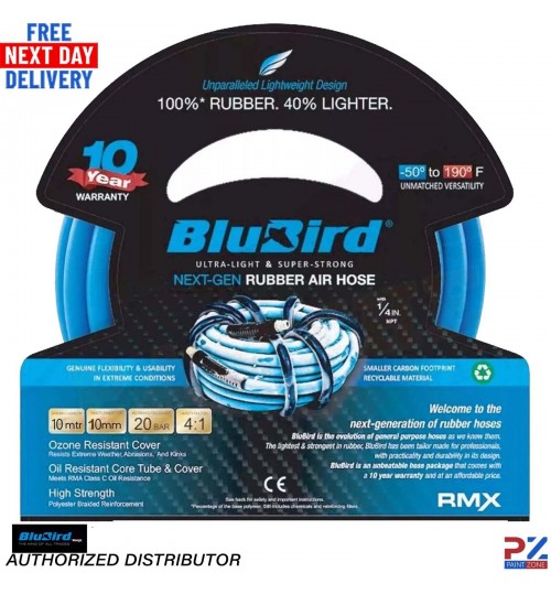 BluBird -10 Meter Rubber Air Hose (Ultra Light Weight) 10mm inner diameter 20bar