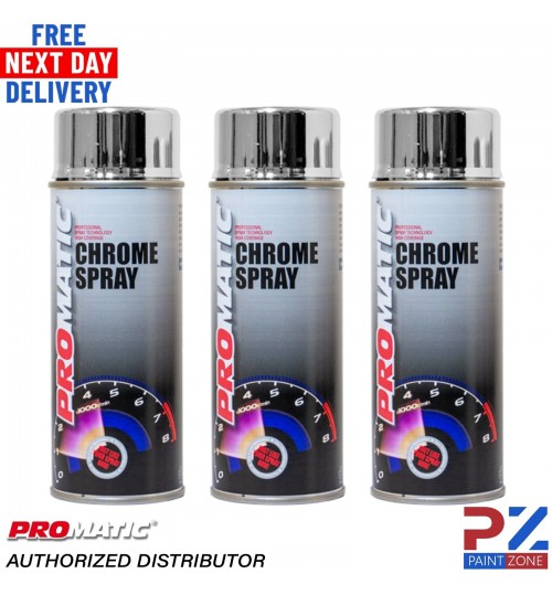 3 x Promatic Chrome Spray Paint Aerosol 400ml - Free Delivery