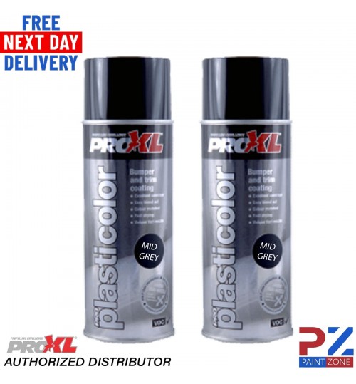 2 x PROXL PRO PLASTICOLOR BUMPER TRIM PAINT AEROSOL 400ML - PC5MG MID GREY