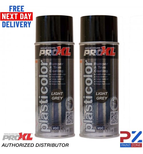 2 X PRO XL PRO PLASTICOLOR BUMPER TRIM PAINT AEROSOL 400ML - PC5LG LIGHT GREY