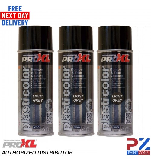 3 X PRO XL PRO PLASTICOLOR BUMPER TRIM PAINT AEROSOL 400ML - PC5LG LIGHT GREY