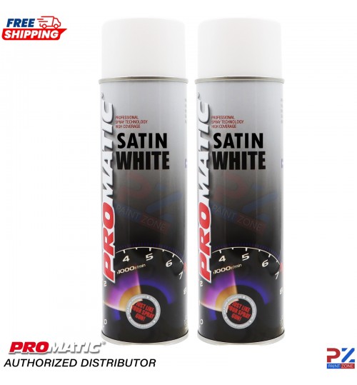 2x Promatic Satin White Spray Paint 500ml – Fast-Drying, UV Resistant Aerosol