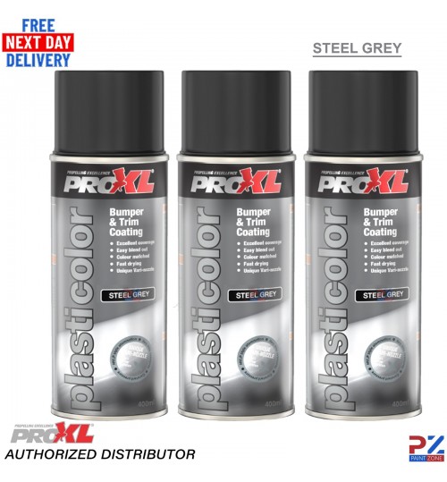 3x ProXL Plasticolor Steel Grey 400ml – Flexible Bumper & Trim Aerosol