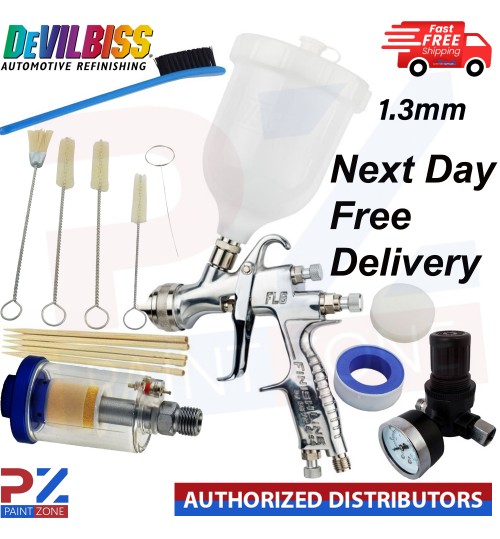 DeVilbiss FLG-G5 1.3mm Paint Spray Gun with Air Filter/Regulator/Cleaning Kit