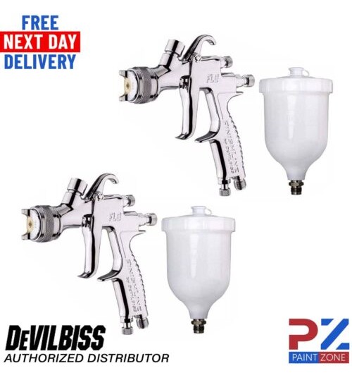 2X Devilbiss FLG-5 Spray Gun 1.8 mm Gravity Car Paint Solvents Air Feed Sprayer