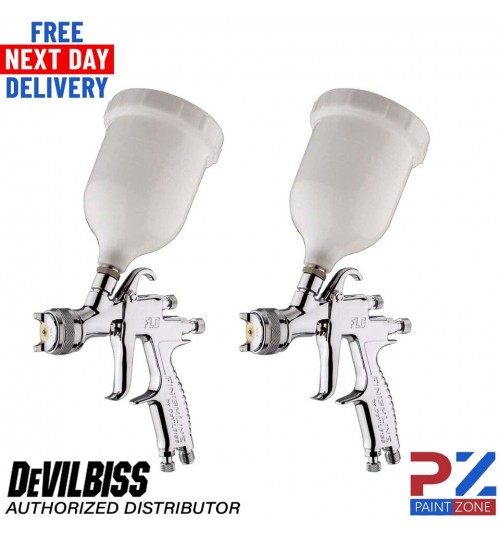 2X Devilbiss FLG-5 Spray 1.3 mm Gun Gravity Car Air Feed Paint Sprayer Solvent