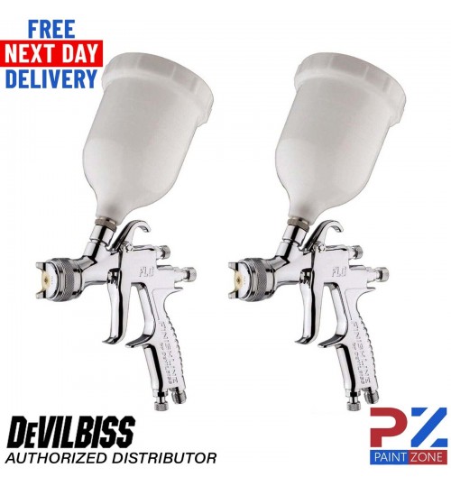 2X Devilbiss FLG-5 Gravity Spray Gun Car Air 1.4mm Feed Sprayer Paint Solvent