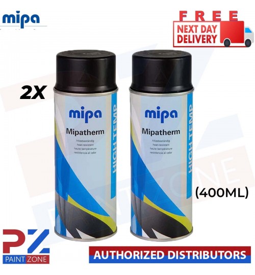 2x Mipa MIPATHERM BLACK HEAT RESISTANT PAINT 400ml Aerosol Car Spray