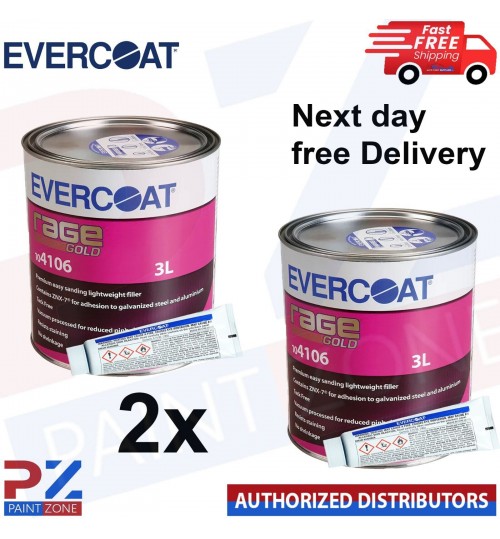 2X EVERCOAT 104106 RAGE GOLD POLYESTER BODY FILLER WITH BPO HARDENER 6LTR KIT