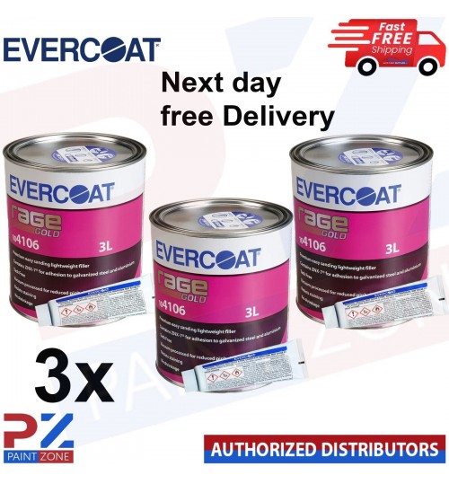 3X EVERCOAT 104106 RAGE GOLD POLYESTER BODY FILLER WITH BPO HARDENER 9LTR KIT