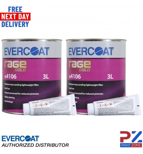 2 X EVERCOAT RAGE GOLD 104106 RAGE GOLD POLYESTER BODY FILLER & BPO HARDENER 3LT