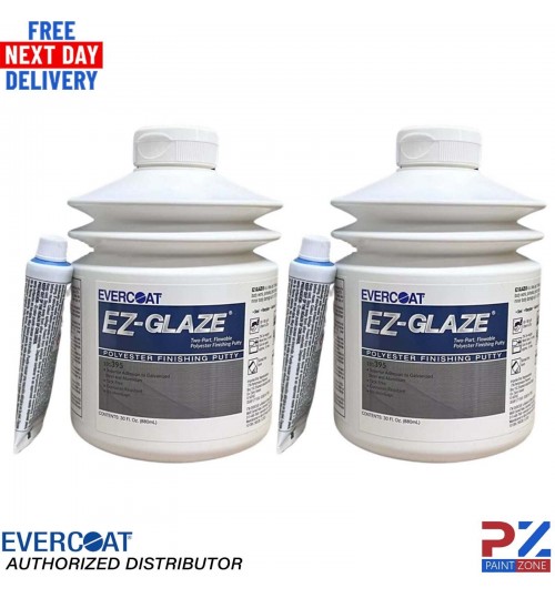 2x EVERCOAT 101395 EZ-GLAZE FINE FINISHING PUTTY 880ML - WITH BPO HARDENER