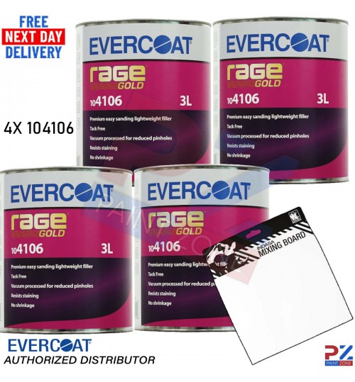 Evercoat 104106 Rage Gold 3L – Premium Filler 4X + Free Indasa Mixing Board