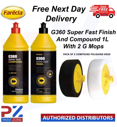 FARECLA 1X G360 SUPER FAST FINISH 1L AND 1X COMPOUND 1KG - WITH 2X G MOPS