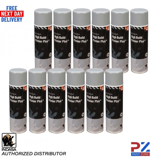 12X INDASA HIGH BUILD PRIMER+ AEROSOL GREY SPRAY PAINT 500ML