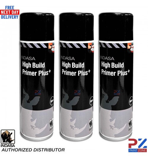 3X INDASA HIGH BUILD PRIMER+ AEROSOL BLACK SPRAY PAINT 500ML