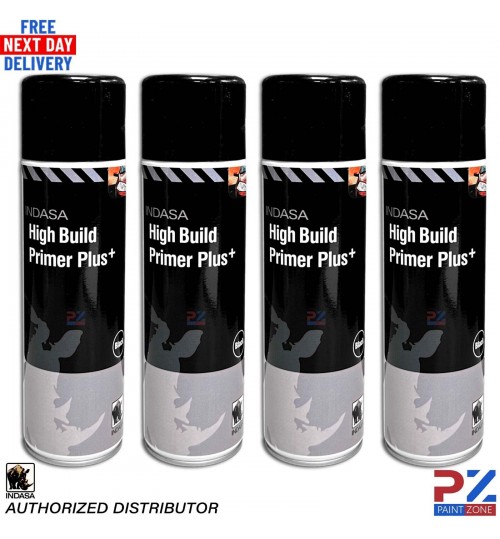 4X INDASA HIGH BUILD PRIMER+ AEROSOL BLACK SPRAY PAINT 500ML