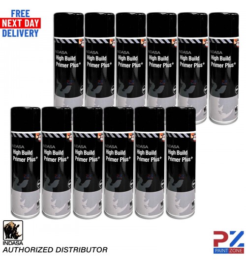 12X INDASA HIGH BUILD PRIMER+ AEROSOL BLACK SPRAY PAINT 500ML