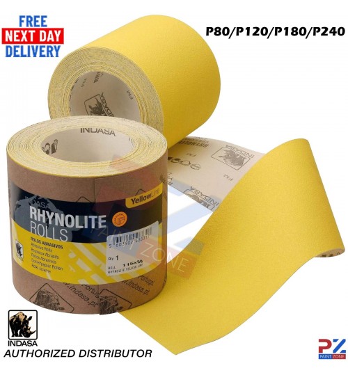 Indasa Rhynolite 115x50m Yellow Line Abrasive Roll – P80 to P240 Available
