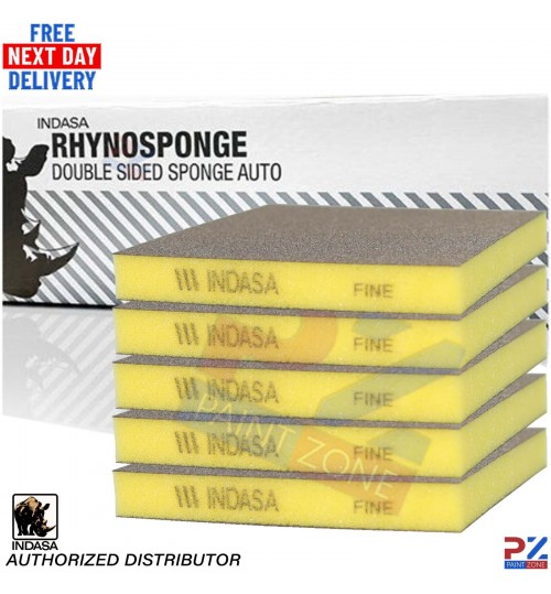 INDASA Rhyno Yellow Fine Double‑Sided Sanding Sponge –220‑400 Grit Wet & Dry Pad
