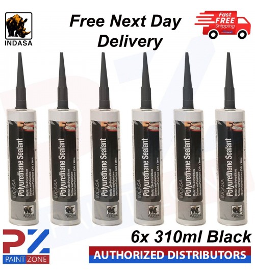 6x INDASA Polyurethane PU Sealant 310ml Black - With Free Next Day Delivery