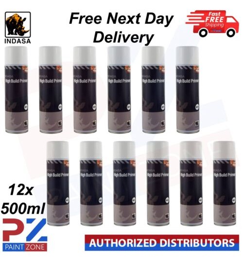 12X Indasa White HighBuild Acrylic Based Primer Aerosol Excellent Adhesion 500ml