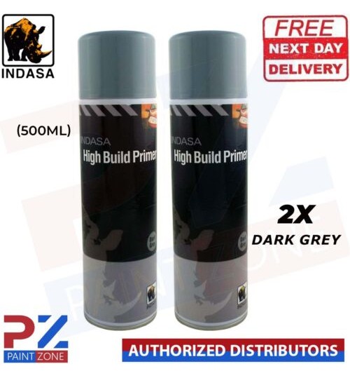2x Indasa High Build Primer Aerosol Dark Grey Spray Paint 500ml