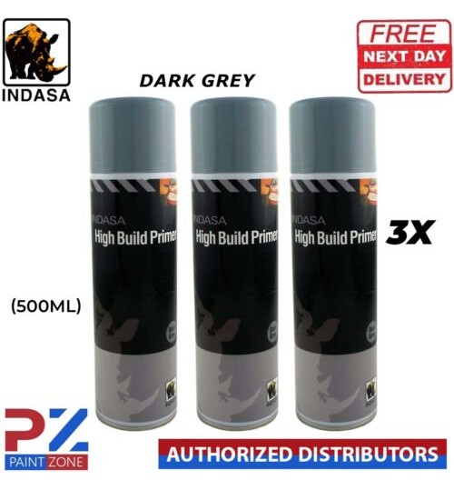 3x Indasa High Build Primer Aerosol Dark Grey Spray Paint 500ml
