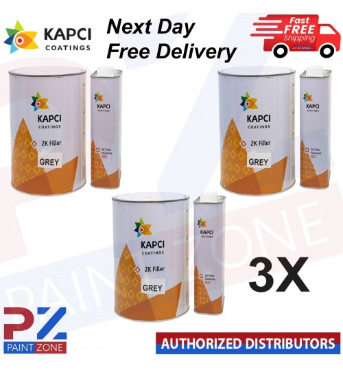 3X Kapci Kit 2K High Build Filler Primer Grey 11.25 Litre Kit Next Day Delivery