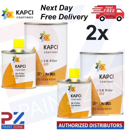 2X KAPCI Coatings 625 HIGH PRIMER GREY + KAPCI 2K Filler HARDENER 3 Litre KIT