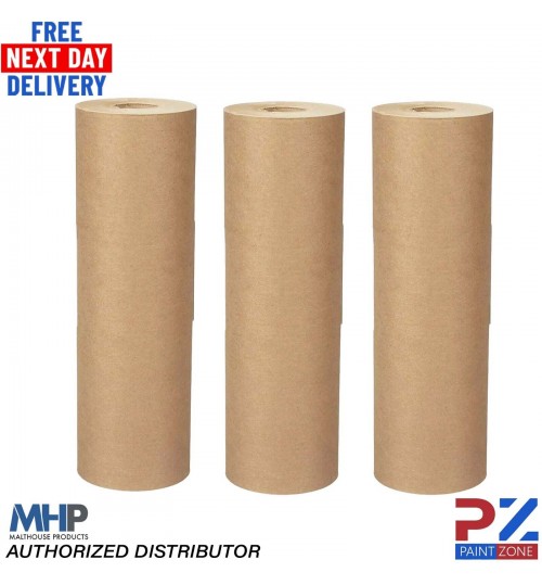 3x Brown Masking Paper 18 Inch approx. water & solvent 450mm 50gsm 180m