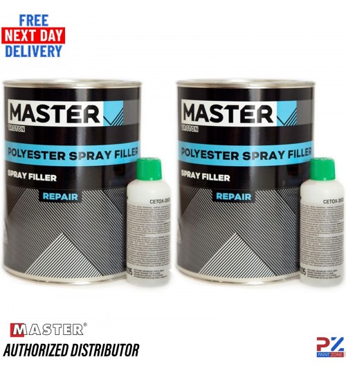 2x Master Polyester Spray Filler 1.2kg + Cetox 350E Hardener Body Repair