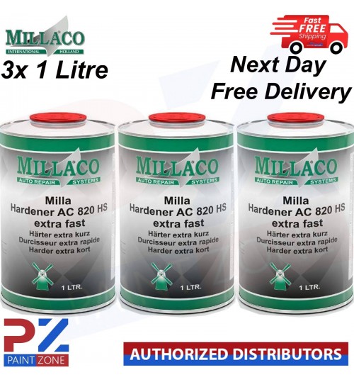 3X MILLACO HARDENER AC 820 HS EXTRA FAST 1 LITRE - NEXT DAY FREE DELIVERY