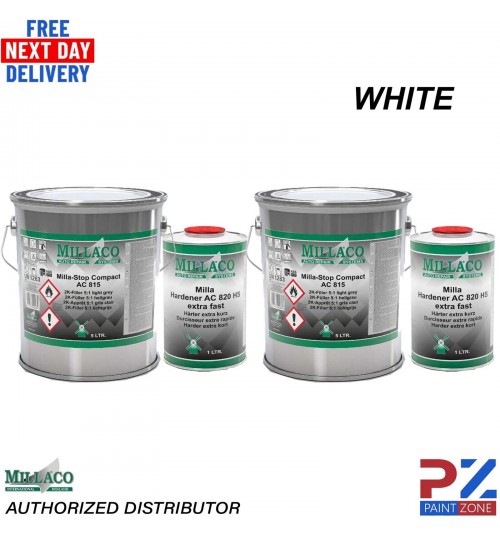 2X MILLACO BY MIPA 2k 5:1 HIGH BUILD HS FILLER PRIMER EXTRA FAST 6L KIT (WHITE)