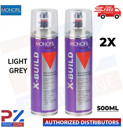 2x MONOFIL VARIO+ X BUILD SELF ETCH PRIMER FILLER LIGHT GREY SPRAY Aerosol 500ml