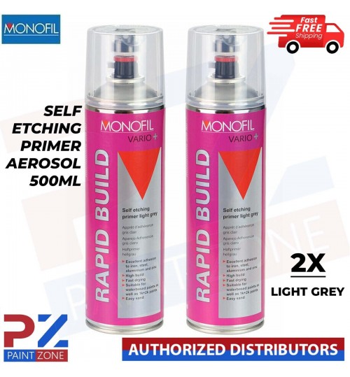 2x MONOFIL VARIO+ RAPID BUILD SELF ETCHING PRIMER LIGHT GREY Aerosol 500ml