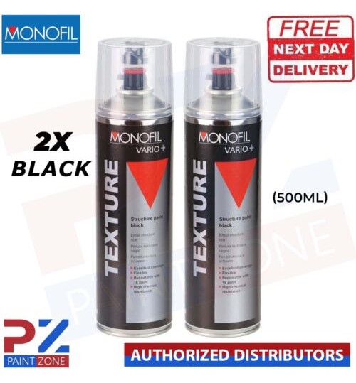 2x MONOFIL VARIO+ TEXTURE COATING BLACK BUMPER PAINT Aerosol 500ml