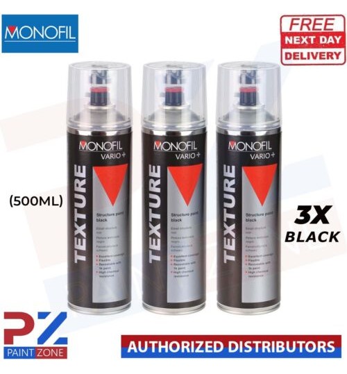3x MONOFIL VARIO+ TEXTURE COATING BLACK BUMPER PAINT Aerosol 500ml