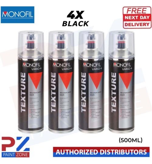 4x MONOFIL VARIO+ TEXTURE COATING BLACK BUMPER PAINT Aerosol 500ml