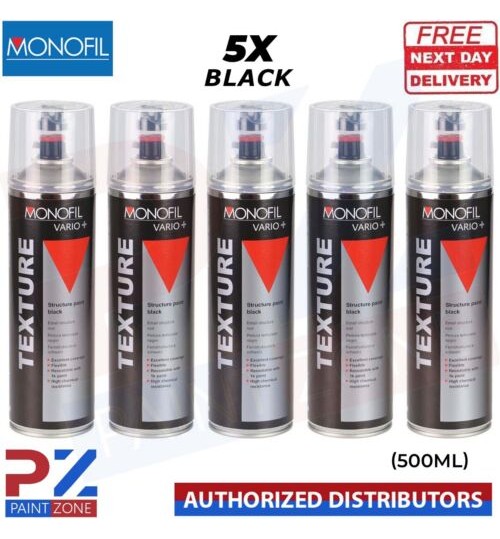 5x MONOFIL VARIO+ TEXTURE COATING BLACK BUMPER PAINT Aerosol 500ml