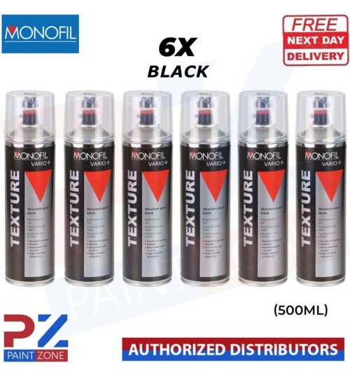 6x MONOFIL VARIO+ TEXTURE COATING BLACK BUMPER PAINT Aerosol 500ml