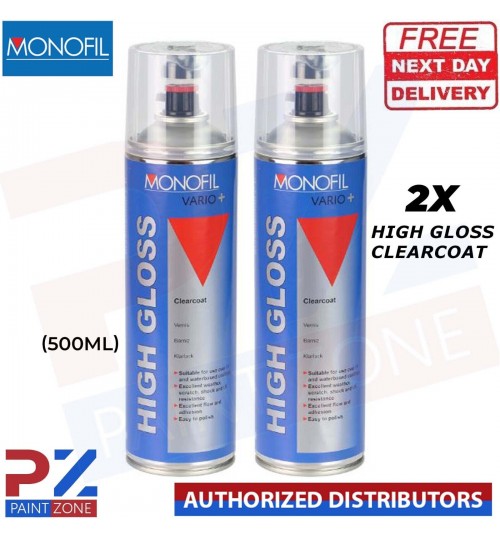 2x MONOFIL VARIO+ HIGH GLOSS CLEARCOAT FINISH LACQUER SPRAY CLEAR Aerosol 500ml
