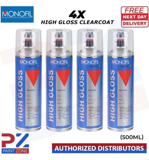 4x MONOFIL VARIO+ HIGH GLOSS CLEARCOAT FINISH LACQUER SPRAY CLEAR Aerosol 500ml