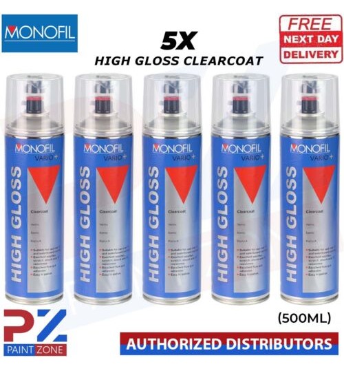 5x MONOFIL VARIO+ HIGH GLOSS CLEARCOAT FINISH LACQUER SPRAY CLEAR Aerosol 500ml