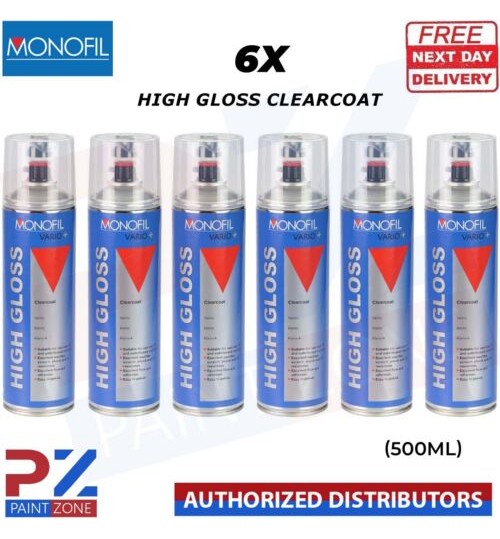 6x MONOFIL VARIO+ HIGH GLOSS CLEARCOAT FINISH LACQUER SPRAY CLEAR Aerosol 500ml