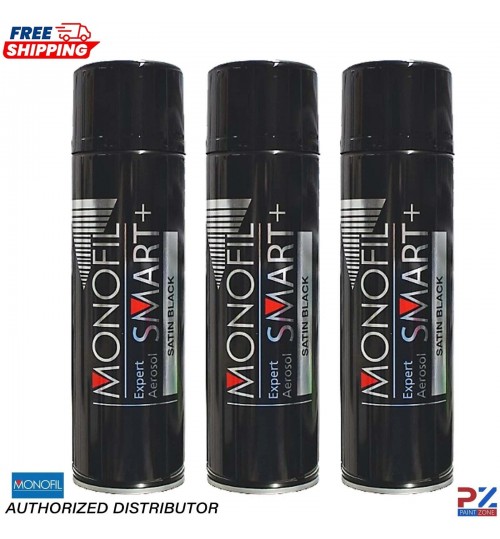 Monofil SMART+ Satin Black Aerosol Paint – 3x 500ml 1K Acrylic Spray Cans