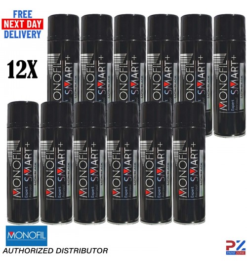 Monofil SMART+ Satin Black Aerosol Paint – 12x 500ml 1K Acrylic Spray Cans