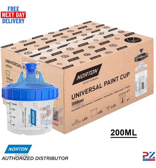 Norton Universal Spray Gun Cup System 200ml with 125µm Filters – 50 Piece Kit