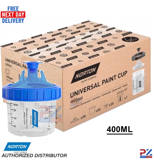 Norton Universal Spray Gun Cup System 400ml with 125µm Filters – 50 Piece Kit