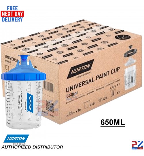 Norton Universal Spray Gun Cup System 650ml with 125µm Filters – 50 Piece Kit